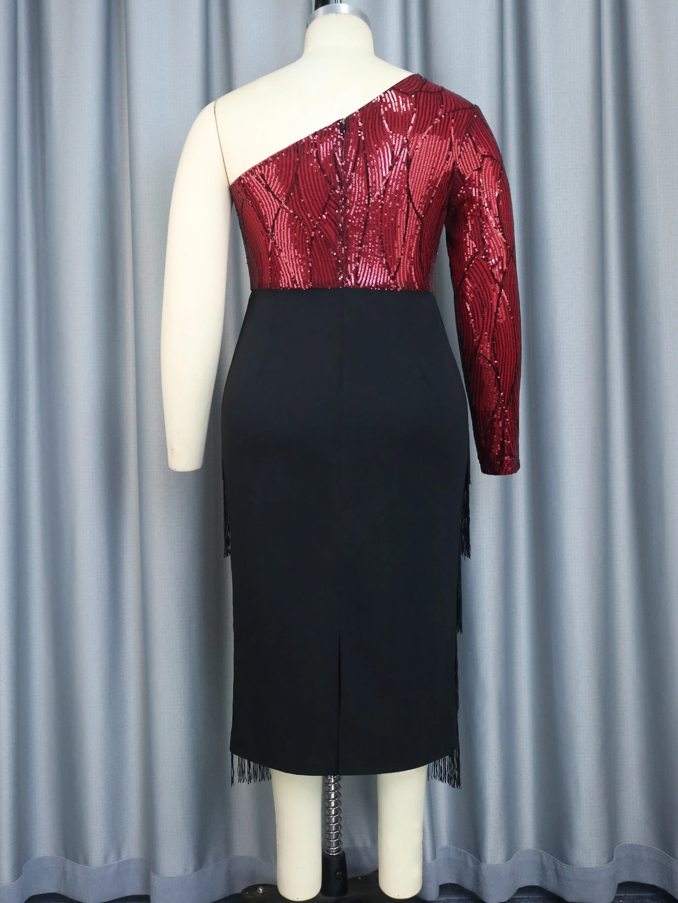 Fringe Party One Shoulder Wine Girl Evening Sequin 21st Birthday Dress
