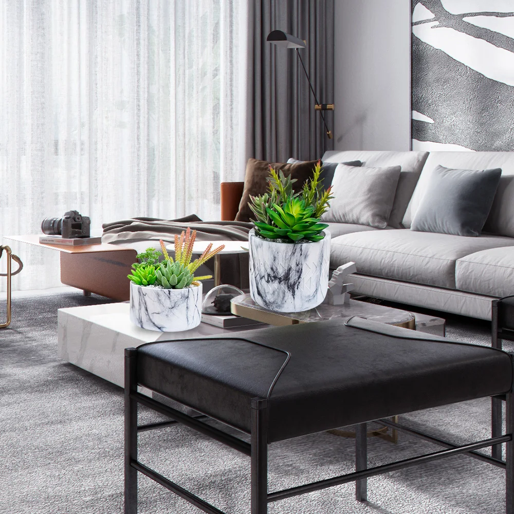 
 Декоративный Мраморный горшок для цветов, искусственные растения-суккуленты  