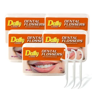 Daily Care Hot Selling 50 Dental Floss Pick White Dental Pick Floss Plastic Oral Tooth Flossers Soft Toothpicks