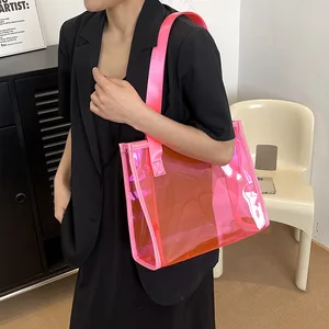 Custom Low MOQ Fashion Pvc Women's Tote Bags Black Glossy Pvc Bag Large Shiny Pvc Tote Bag