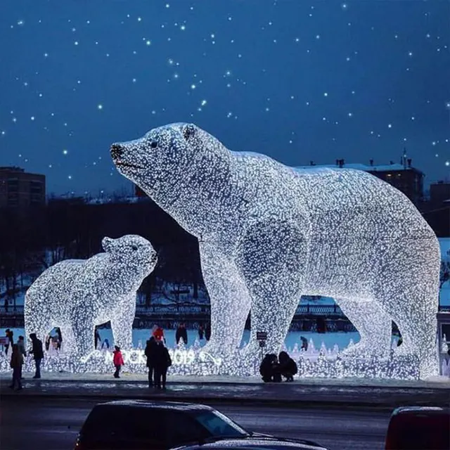 outdoor 3d giant christmas polar bear led sculpture motif light