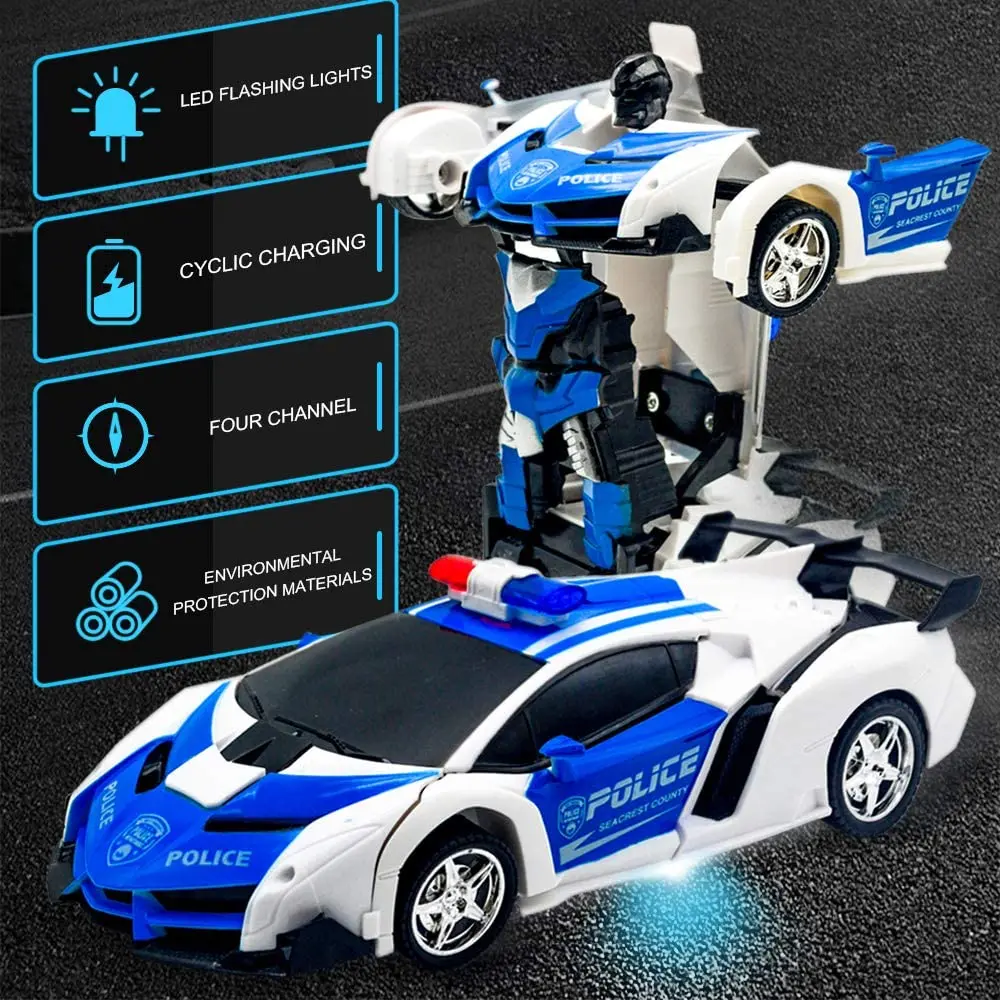 Remote Control Transforming Robot Car Toy For Kids 1:18 Scale Rc Police ...