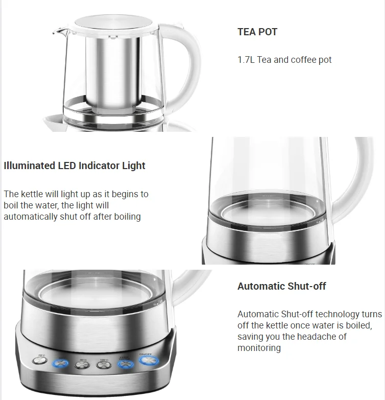 Samovar Turkish Tea Pot with Filter Led Display Coffee Maker for Temperature Control Glass Tea Kettle