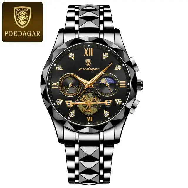 Poedagar 996 Luxury Chronograph Stainless Steel Quartz Watches Waterproof Luminous Men W aperçu 8