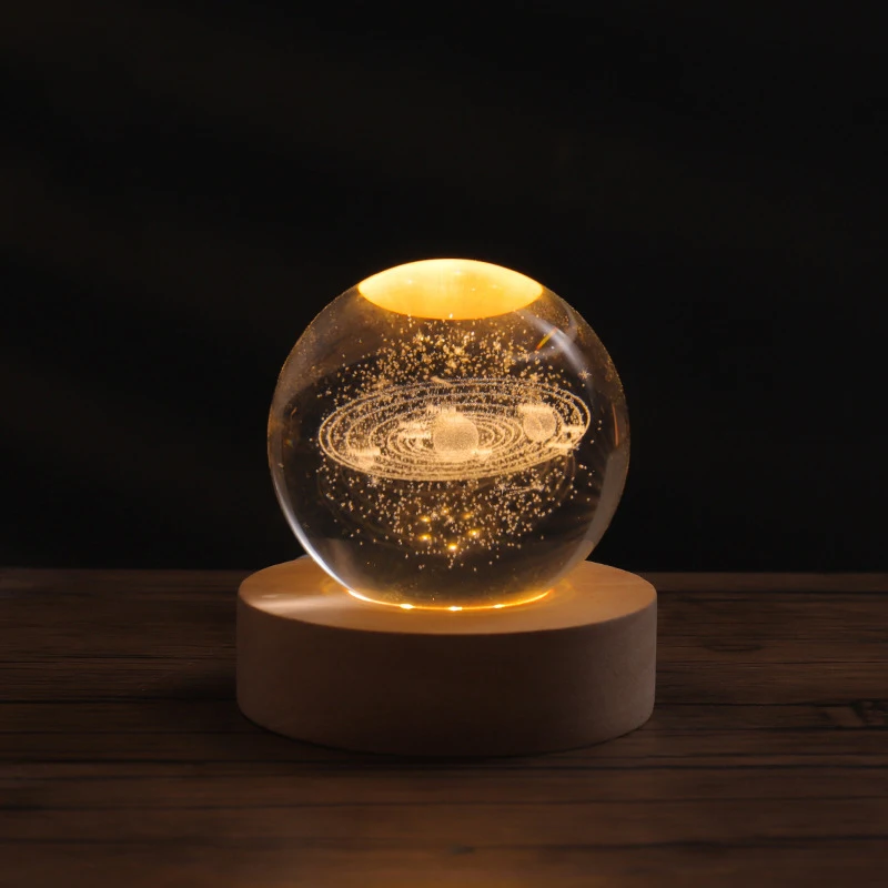 Solar System Led Night Lights 3d Luminous Crystal Ball Decoration Art Crystal Ball Night Lamp