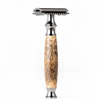 Premium Quality Bamboo olive Wood Handle Men Shaving Safety Razor Double Edge Private Label With Blades