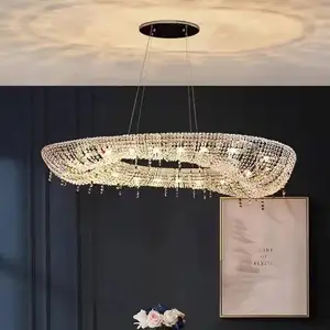 Modern Luxury Crystal Chandelier E26 Base Adjustable Height Glass Ceiling Lighting for Home Indoor Living Room Dining Room Lobby