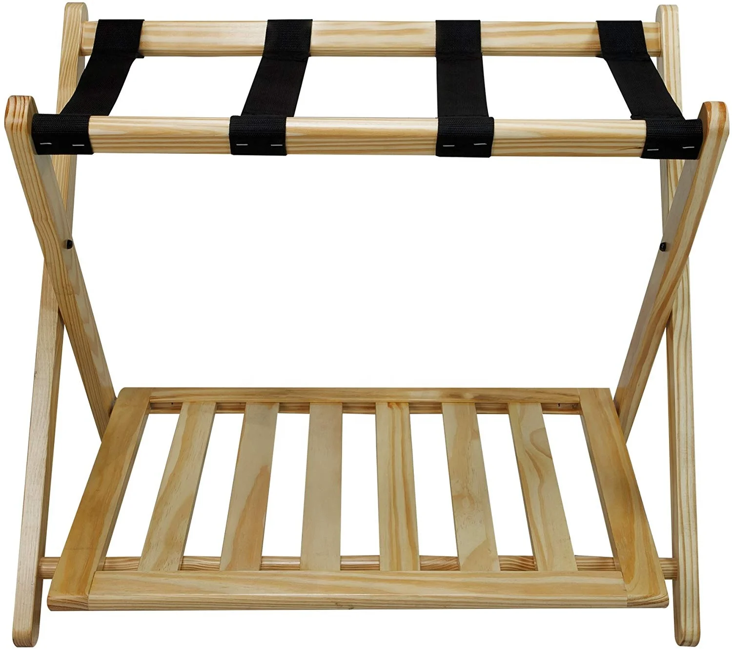 Bamboo Luggage Rack With Shelf Wooden Folding Luggage Rack For Guest