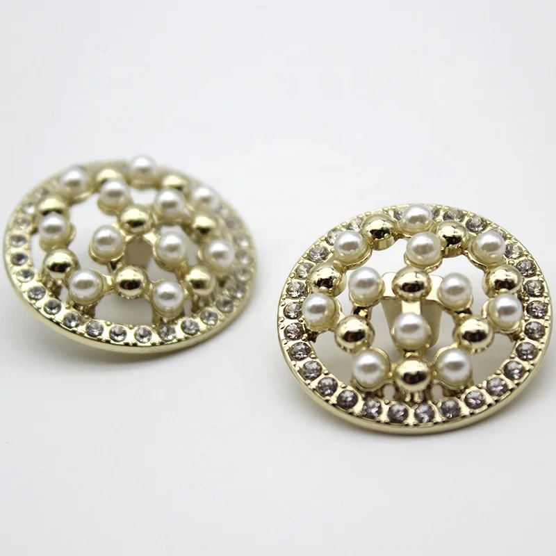 BESTOYARD 2pcs Beaded Buttons Metal Clothes Buttons Decorative Buttons  Rhinestone Fastening Button Fancy Buttons Pearl Buttons Sew on Pearls Pearl