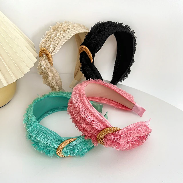 Rough Selvedge Solid Color Fabric Hairband Buckle Decorative Thick Vintage Hair Ribbons Non-slip Fluffy Multicolour Accessories