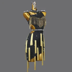 Adults Children Performance Skirt Practice Costume Rhinestone Tassel Ladies Latin Dress Competition Costumes Women Dancewear