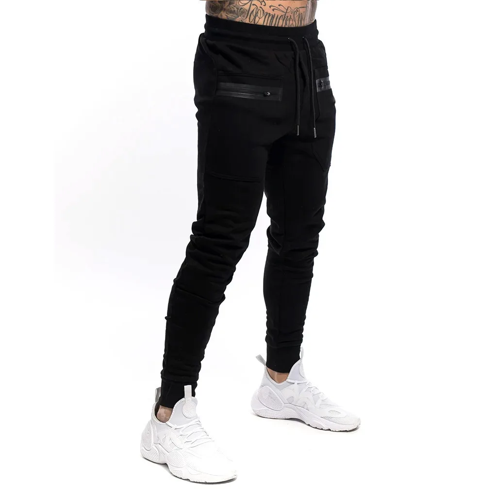 Custom Logo Cotton Zipper Pocket Men Joggers Sweatpants