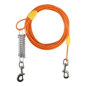 6M PVC Tie Out Versatile Security Cable Pet Leash Run Rope Towing Hook With Swivel Hook and Shock Absorbing Spring for Traveling