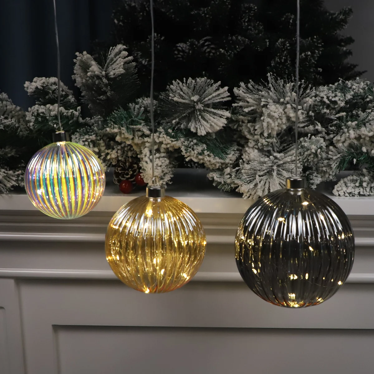 different shape glass christmas ornament decorative large glass xmas bauble ball with led string light