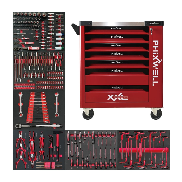 PHIXWELL 7 Drawer Heavy Duty Tool Trolley with Tool Set for Auto