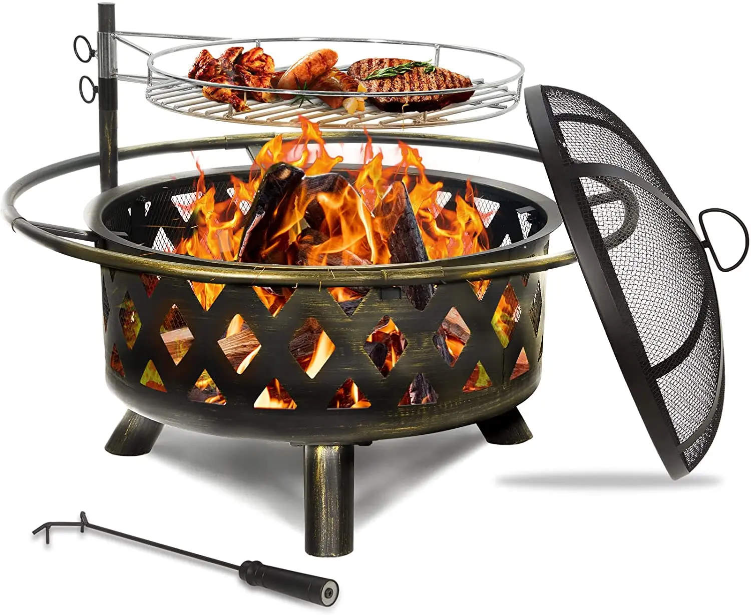 Outdoor Brazier Large Removable Cooking Swivel Fire Pit For Backyard ...