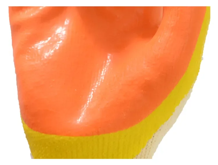 10 Gauge Orange Yellow Double Latex Palm Coated Smooth Finish Safety