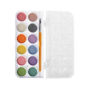 Watercolor Paint Metallic Set 12 Colors, Semi-Moist Watercolor, Idea for Beginners and Artists for School