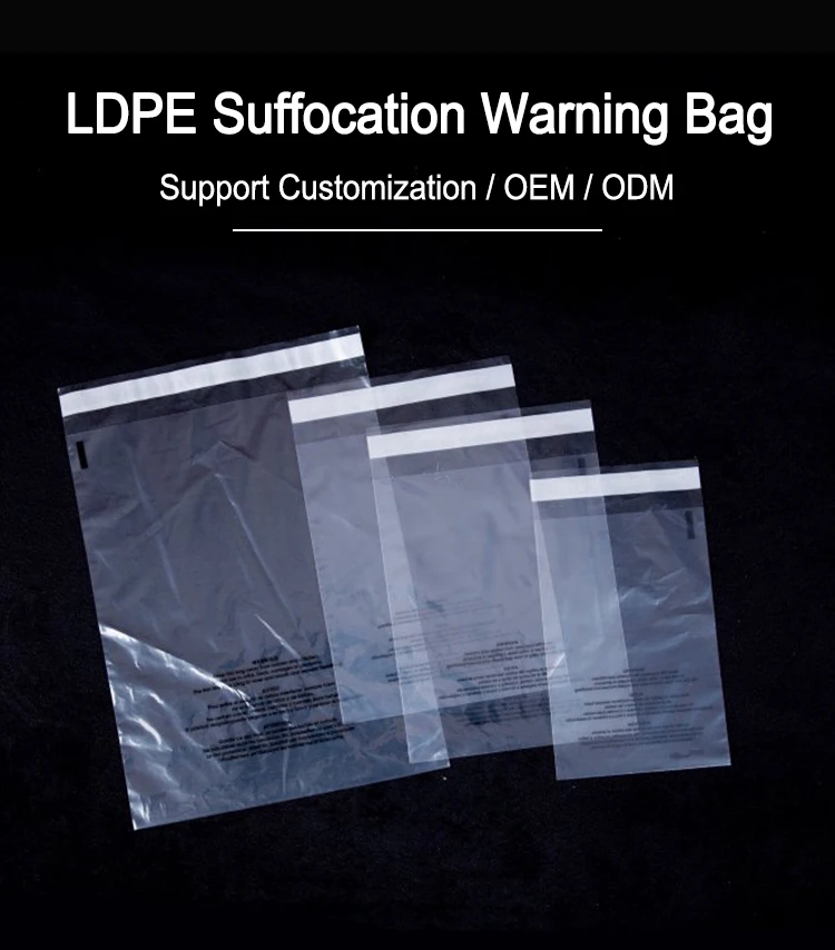 Ldpe Suffocation Warning Clear Plastic Self Seal 10x13 Clear Poly Bags