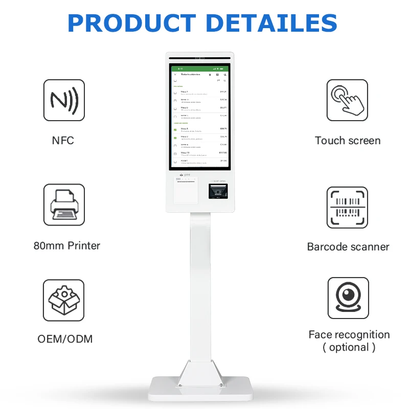 Fast Food Self Service Order Restaurant 21 27 32inch Touch Screen Cashless POS Payment Terminal Self Checkout Kiosk Machines