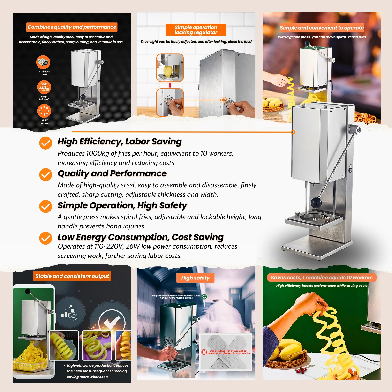 Electric Curly Fry Cutter Machine - Stainless Steel Potato