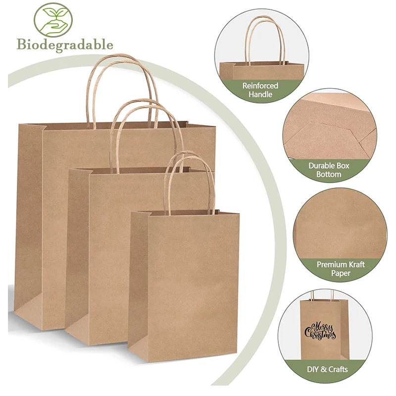 Factory Outlet Kraft Paper Bag with Handle Hot Sale Takeaway Paper Bag with logo Print
