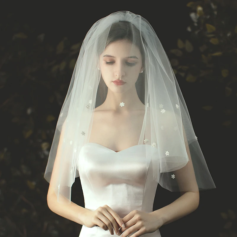 2 Layer Bridal Satin Veil Wedding Veils Elbow Length With Comb For Women Bride 