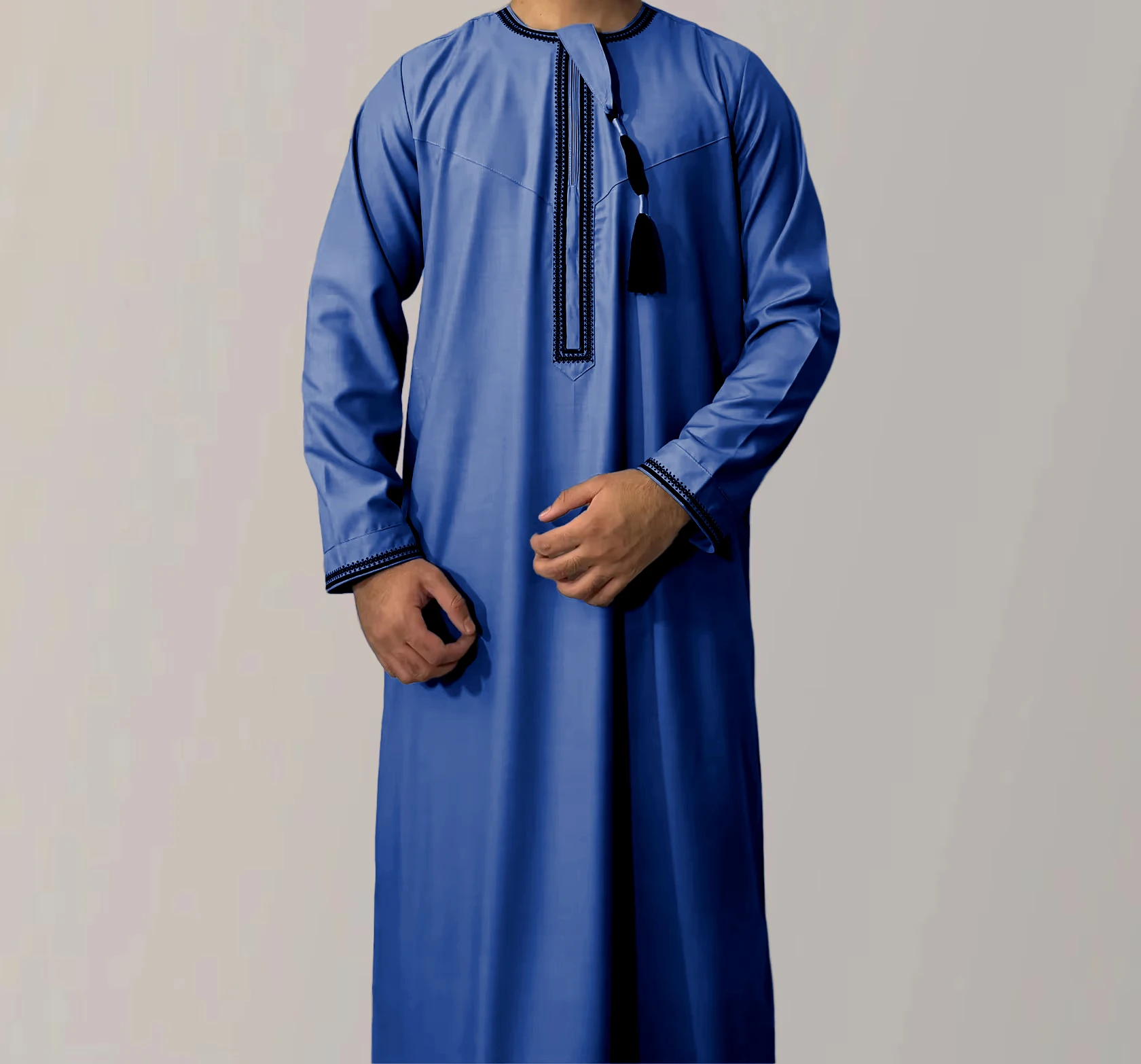 Casual Islamic Men's Long Kaftan Jalabiya Thobe Embroidered Moroccan Robes Wholesale From Saudi Arabia
