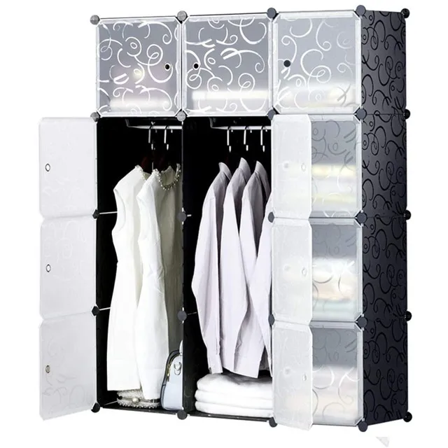 12-Cube Portable Closet, Plastic Wardrobe with Doors & 2 Hangers