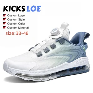 Reflective Running Shoes Size 48 air Cushion Shock-absorbing Rotating Button Mesh Surface Breathable Men's Running Sports Shoes