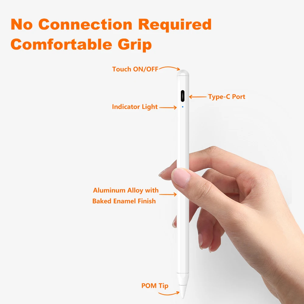 Wholesale Palm Rejection Tilt Sensitive Universal Stylus Pen for iPad 6 7 8 9 10/Air/Pro/Mini, Type-C 130mAh Battery OEM