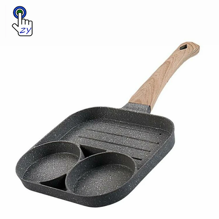 JUSTUP Eierpfanne Mit Antihaftbeschichtung – 3-teilig, 4-Loch Design, Holzgriff | Für Frühstück, Burger & Speck