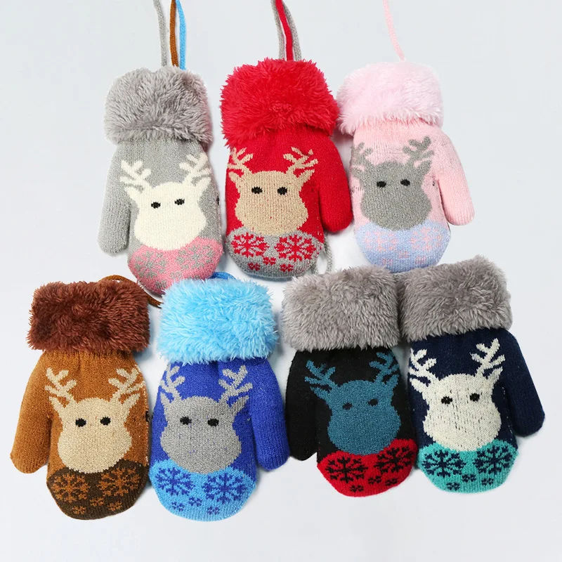 Прямые продажи с фабрики зимние уличные детские варежки с флисовой подкладкой милые Мультяшные вязаные плотные и теплые перчатки для новорожденных