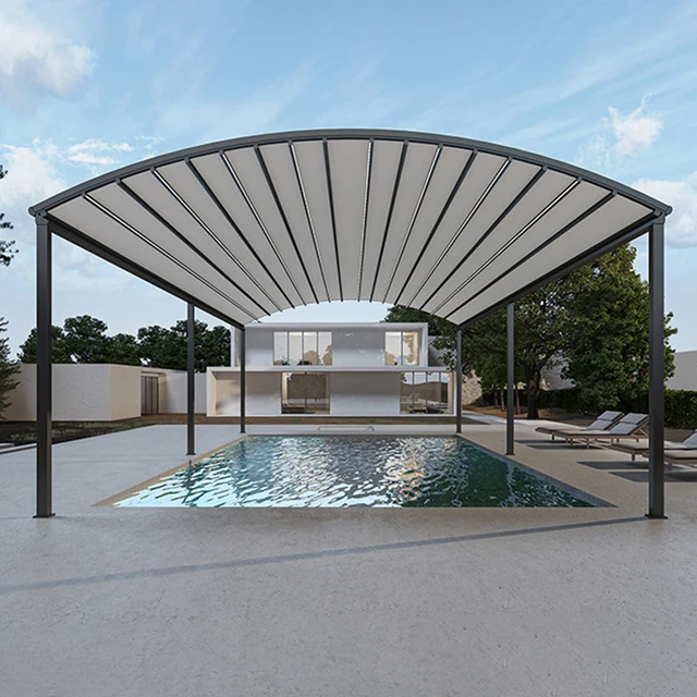 SHADERAY Manufacturer Open-Air Electric Aluminum Retractable Pergola Pvc Fabric Roof Automatic Alu Pergola