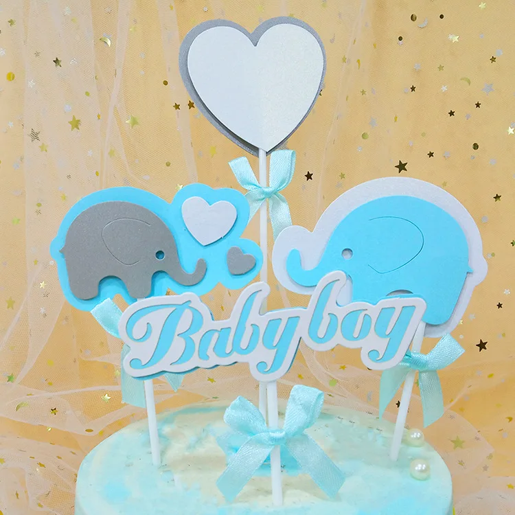 Party Decoration Baby Boy/Girl Cake Toppers Happy Birthday Elephant Star/Heart 