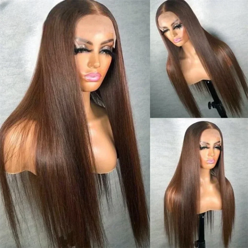Chocolate Brown Glueless Wig HD Transparent Lace Frontal Wig Brazilian Hair Wigs Pre Plucked_voghion.com