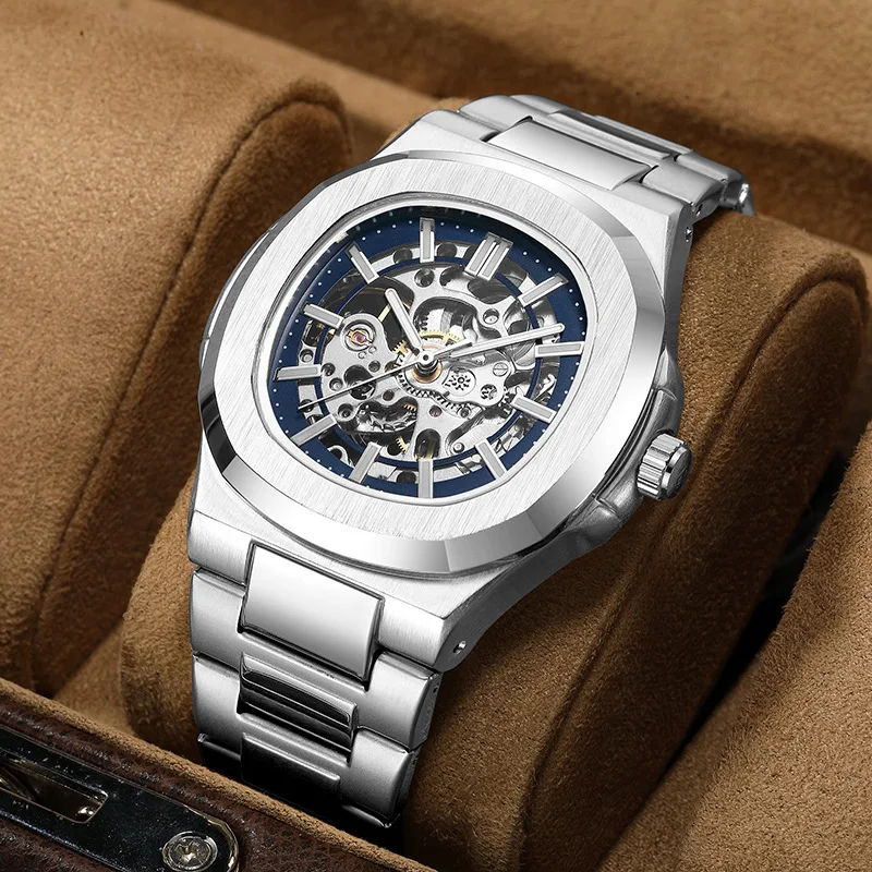 Luxury Mechanical Watch: Black & Gold Stainless Steel