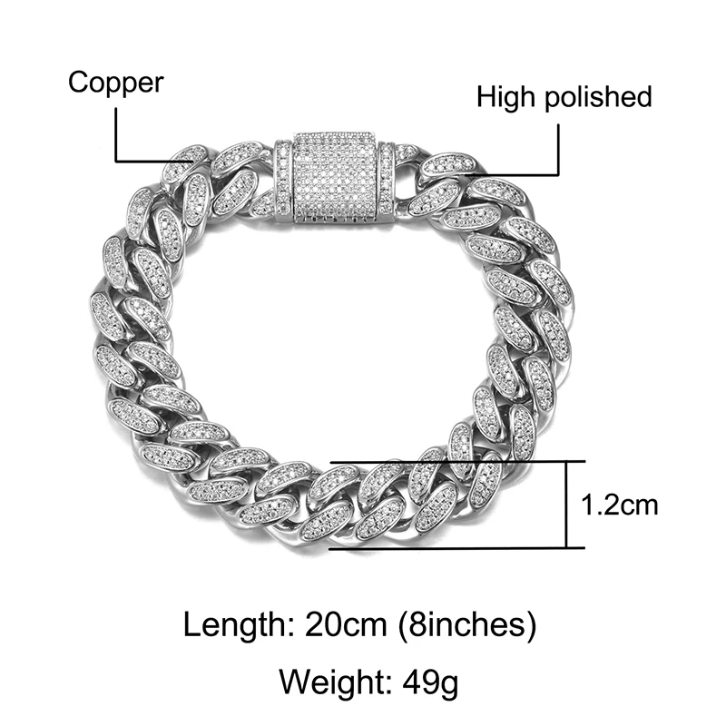 14 Mm Hip Hop Diamond Iced Out Prong Bracelets for Men