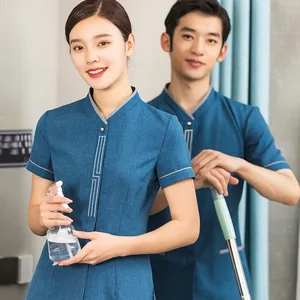 Summer Hotel Room Attendant Work Clothes for Men Women Short-Sleeved Housekeeping Cleaning Uniforms Staff Chef Type for Hotels