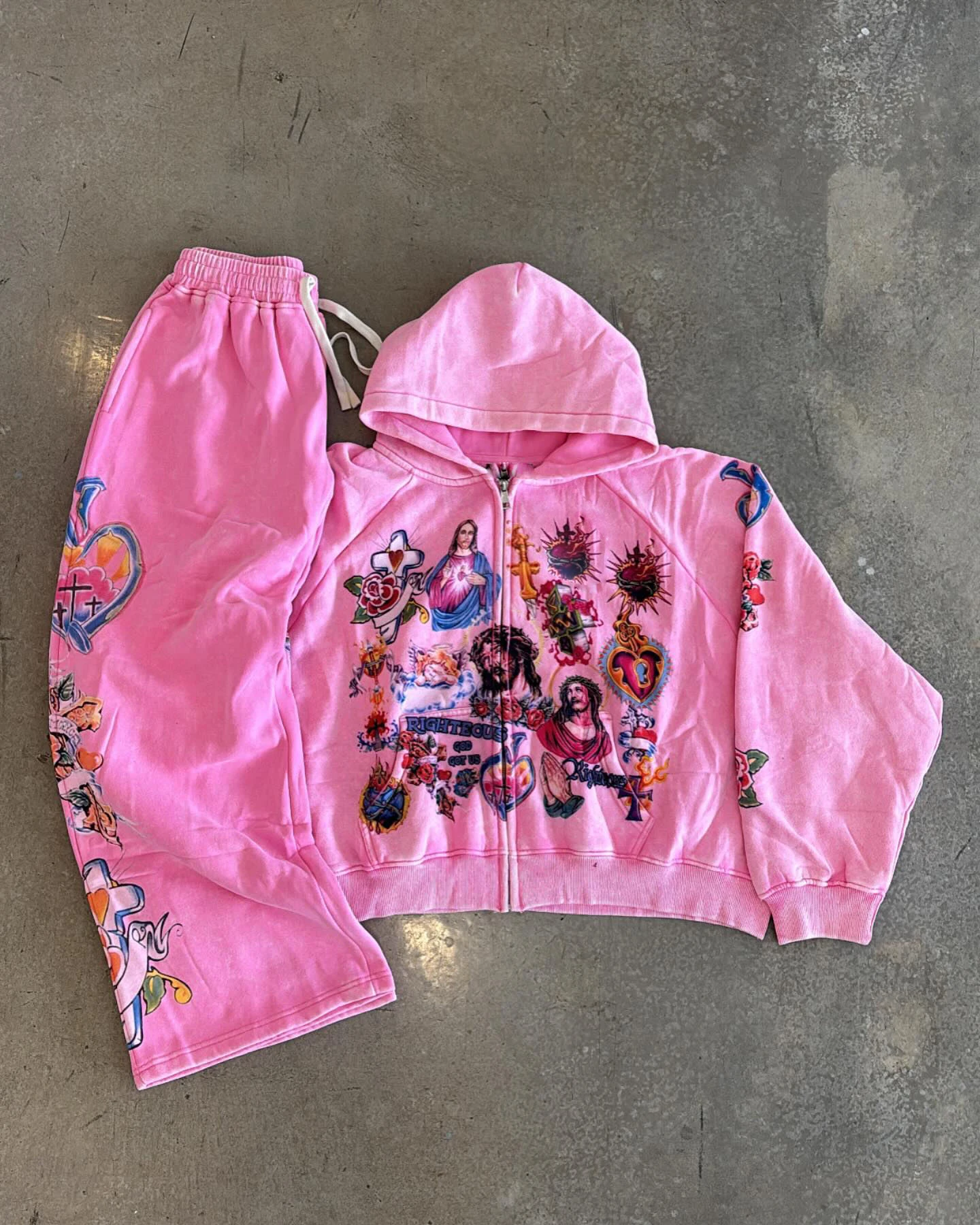 Wholesale and Customization Logo of High-quality 400-500Grams Digital Printed Pattern Designed Men's Zipper Hoodie Sets