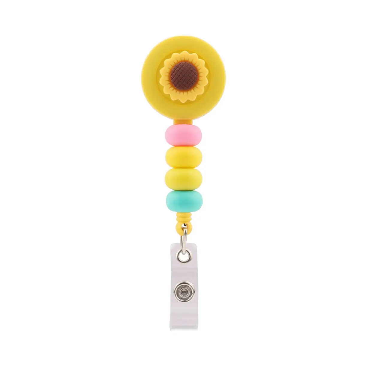 Cactus Sunflower Badge Reel Retractable Silicone Beads ID Card Name Tag  Holder