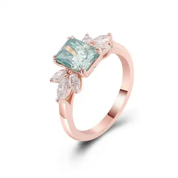 Custom Fine Jewelry 18k Solid Gold 1.5ct Carat Radiant Cut Green Moissanite Diamond Wedding Engagement Rings For Women