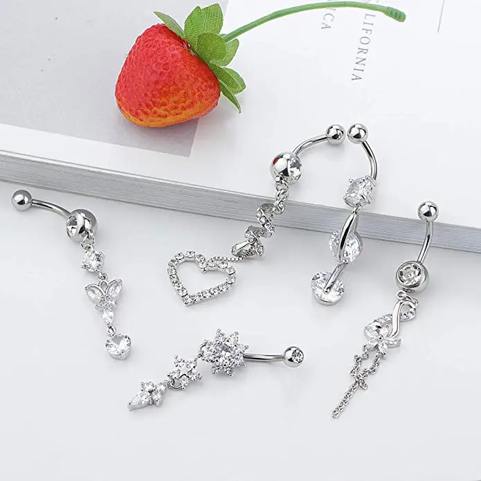 8pcs/set 14g 316l Stainless Steel Dangle Belly Button Ring Navel Ring