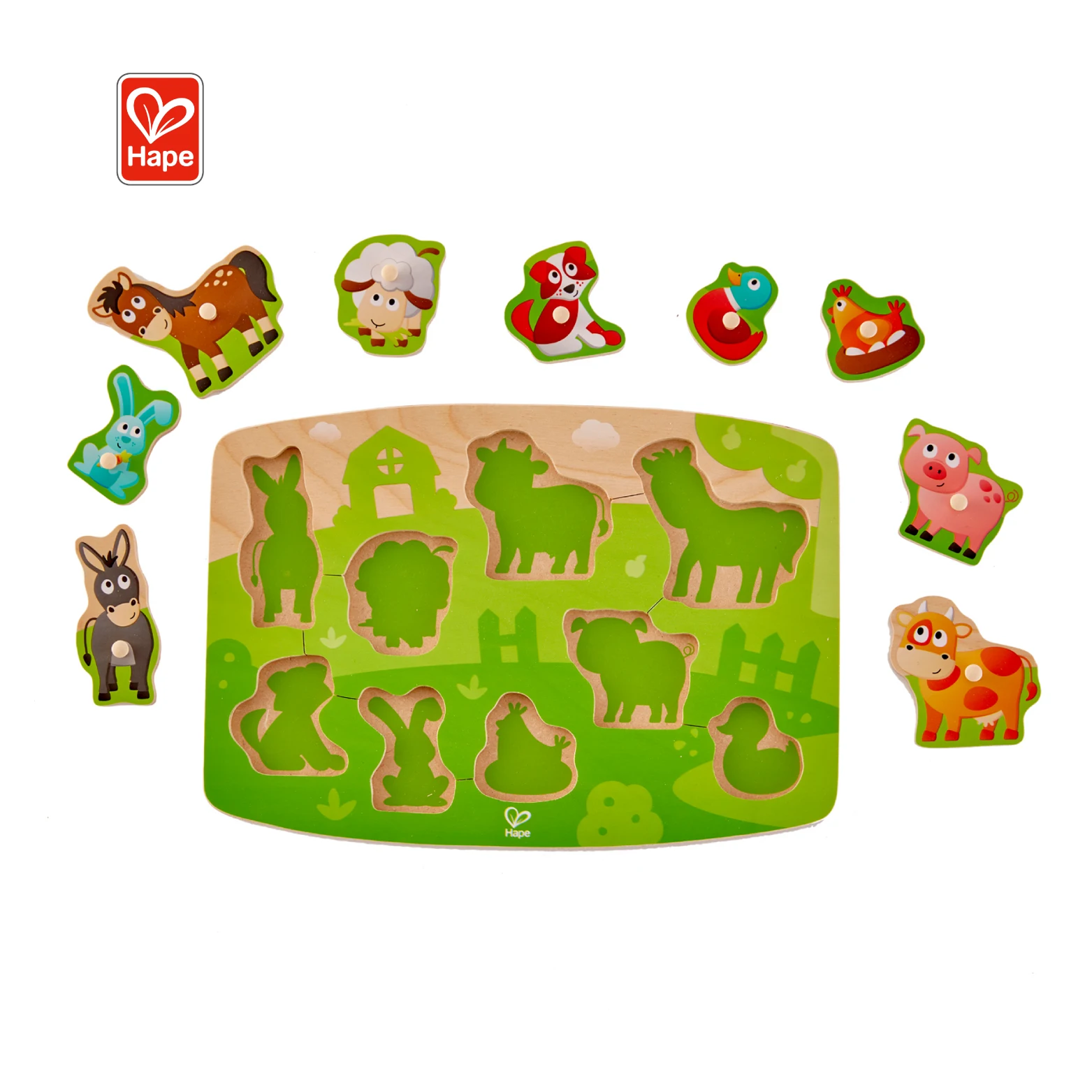 ハペ　5種 Hape Farmyardペグパズルベビー木製マットパーソナライズされた