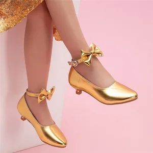 Girls' Latin Salsa Dance Shoes Soft PU Upper Rubber Outsole Cotton Lining Summer Fashion Low Heel Stage Shoes