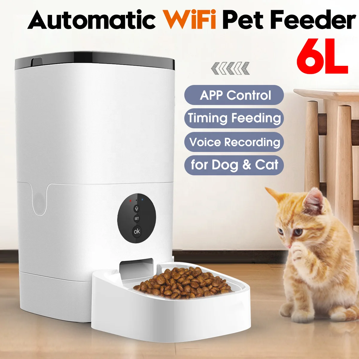 6L Wifi Style Manual Feeding Key Lock Function Smart Pet Device