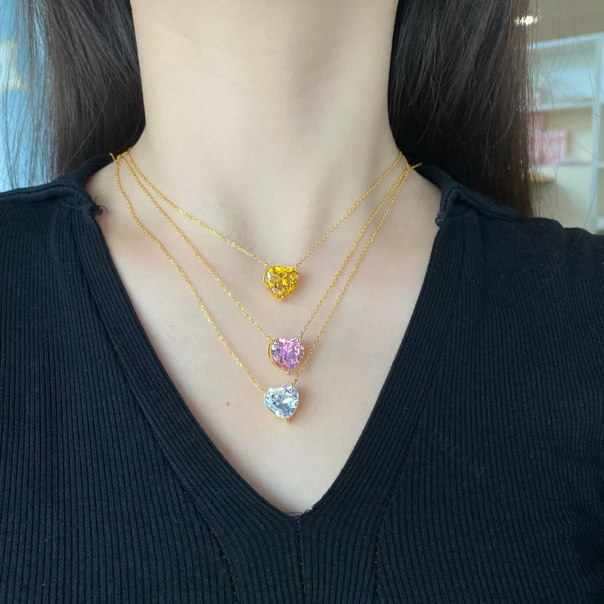 KAKODIY custom fashion heart-shaped stone pendant 8A zircon gold-plated sterling silver wedding engagement necklace detail 9
