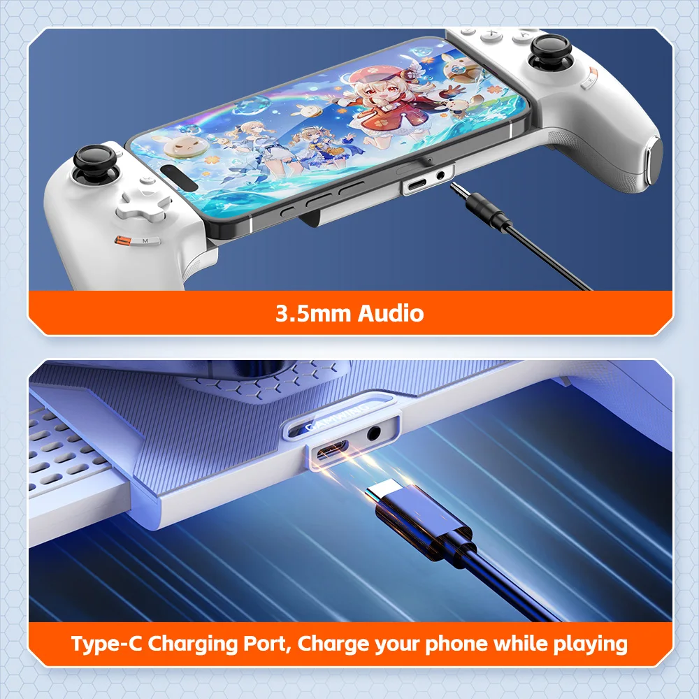 Manette de jeu mobile Gamwing AoBing Max, joystick USB-C filaire et Bluetooth compatible Android, iOS, PC et Switch.