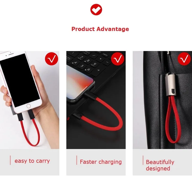 Factory Newest 2 in 1 Keychain USB Cable 22cm Length Necklace Line Used to Carry Working Cards Lanyard Keychain Charging Cable