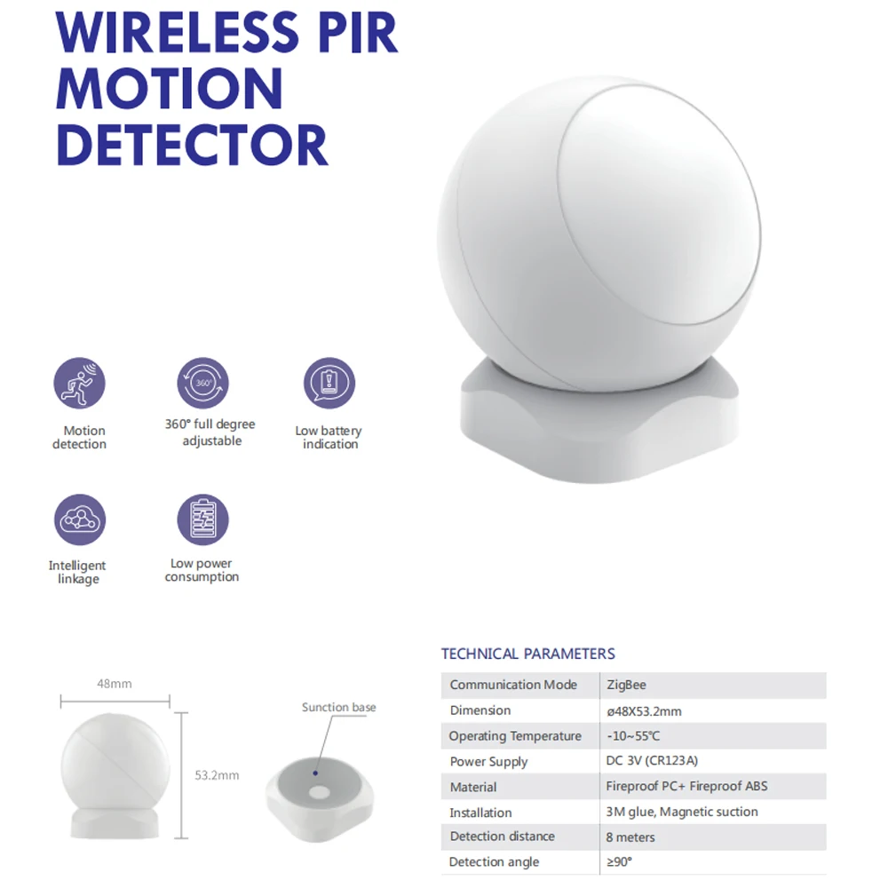 Tuya PIR Motion Sensor compatible with Alexa and Google Assistant